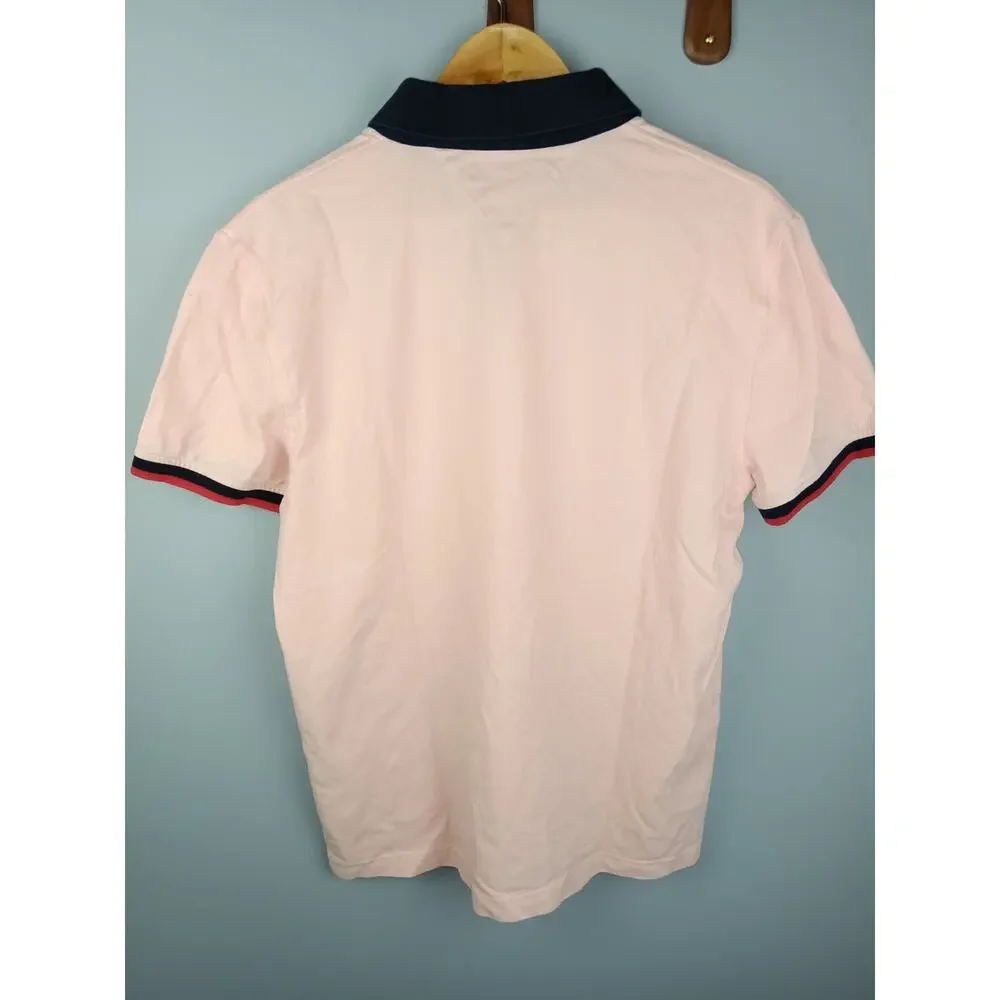 Tommy Hilfiger Men's Pink Polo Shirt with Navy Collar